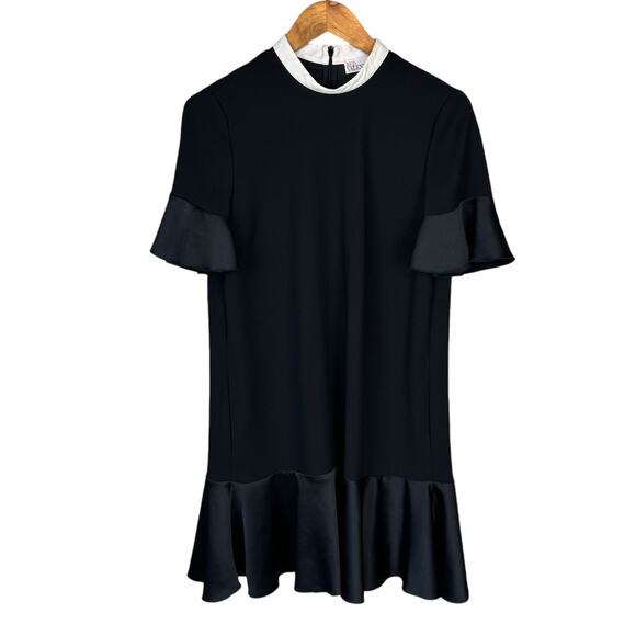 Red Valentino Black Ruffle Short Sleeve White Trim Collar Ruffle Hem Mini Dress - Picture 9 of 13